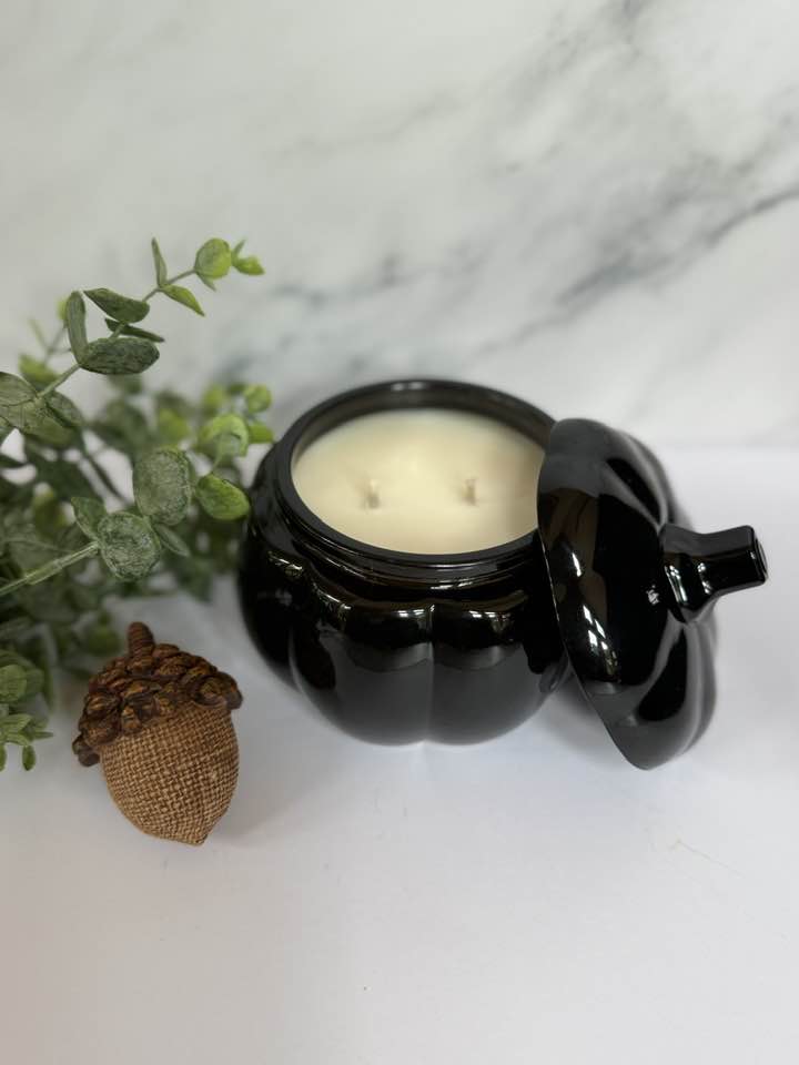 Falling Leaves - 15 ounce Pumpkin Jar - Black